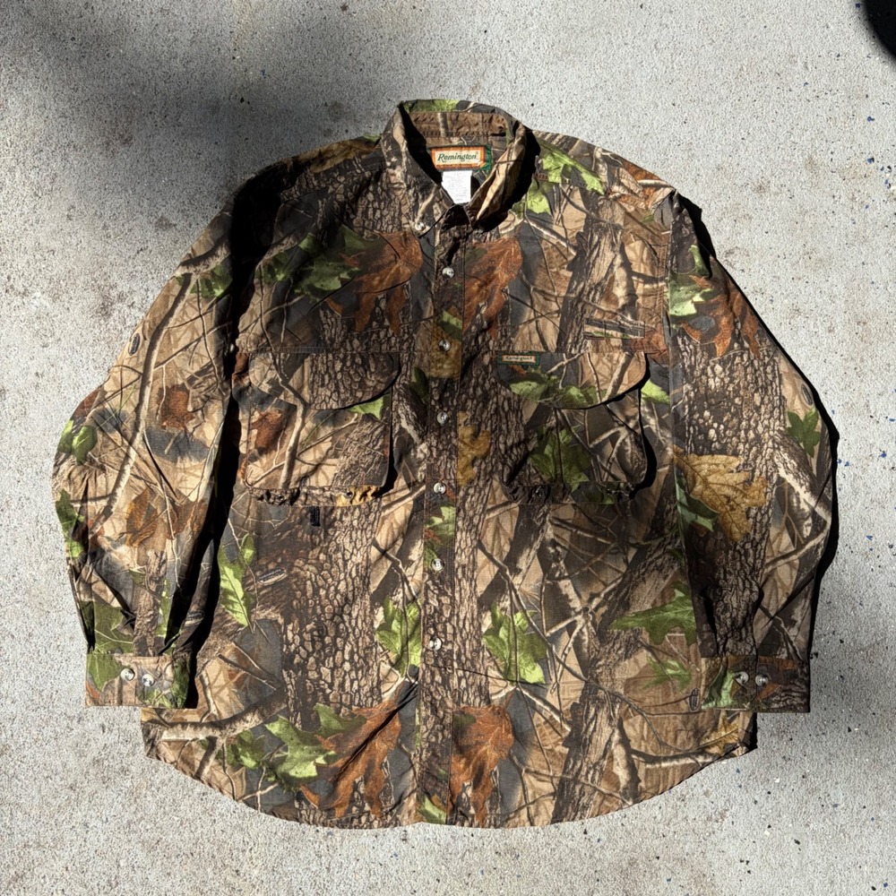 Remington Outdoor Clothing Realtree Hardwoods Camo Mesh Lined Shirt Mens XL